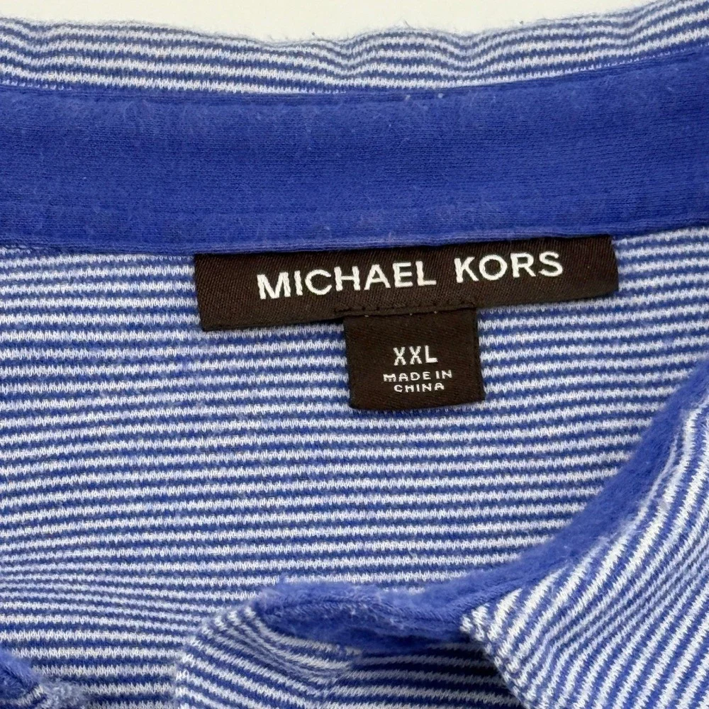 Michael Kors‎ Polo Shirt Mens XXL Blue White Striped Short Sleeve MK Logo Soft